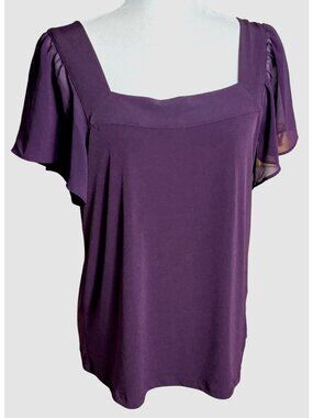 Sheer Flutter Sleeve Top Whimsigoth Square Neck Purple Calvin Klein Womens M